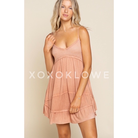 POL Terracotta Spaghetti Strap Ruffle Hem Mini Slip Dress - Picture 7 of 16